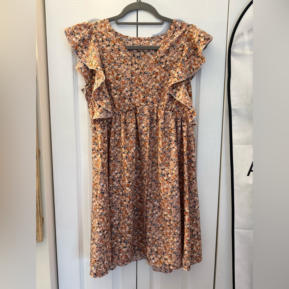 Floral Ruffle Sleeve Casual Dress